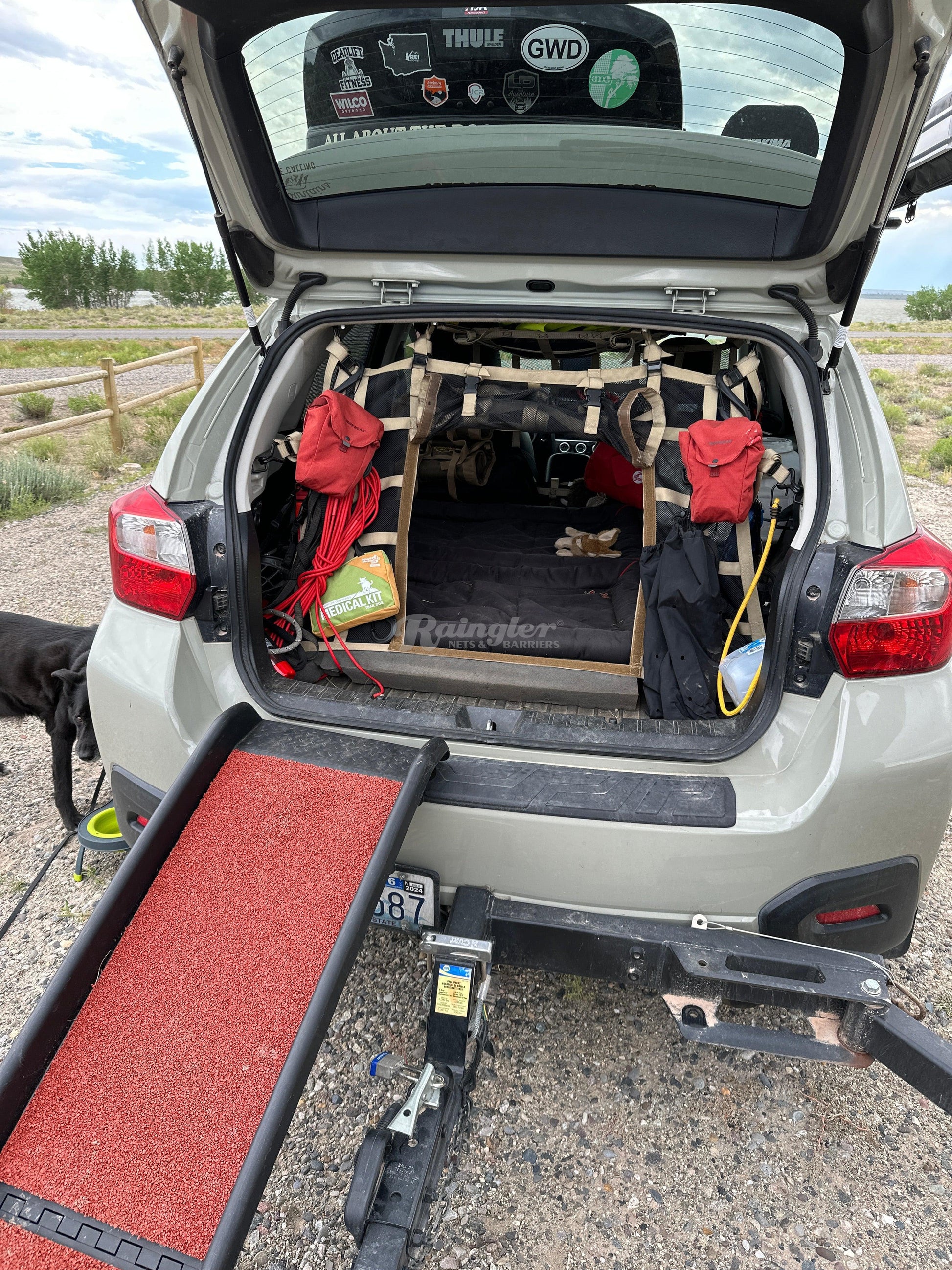 2007-2017 Subaru Crosstrek SUV back hatch Dog Barrier Net with Pass Thru opening-Raingler