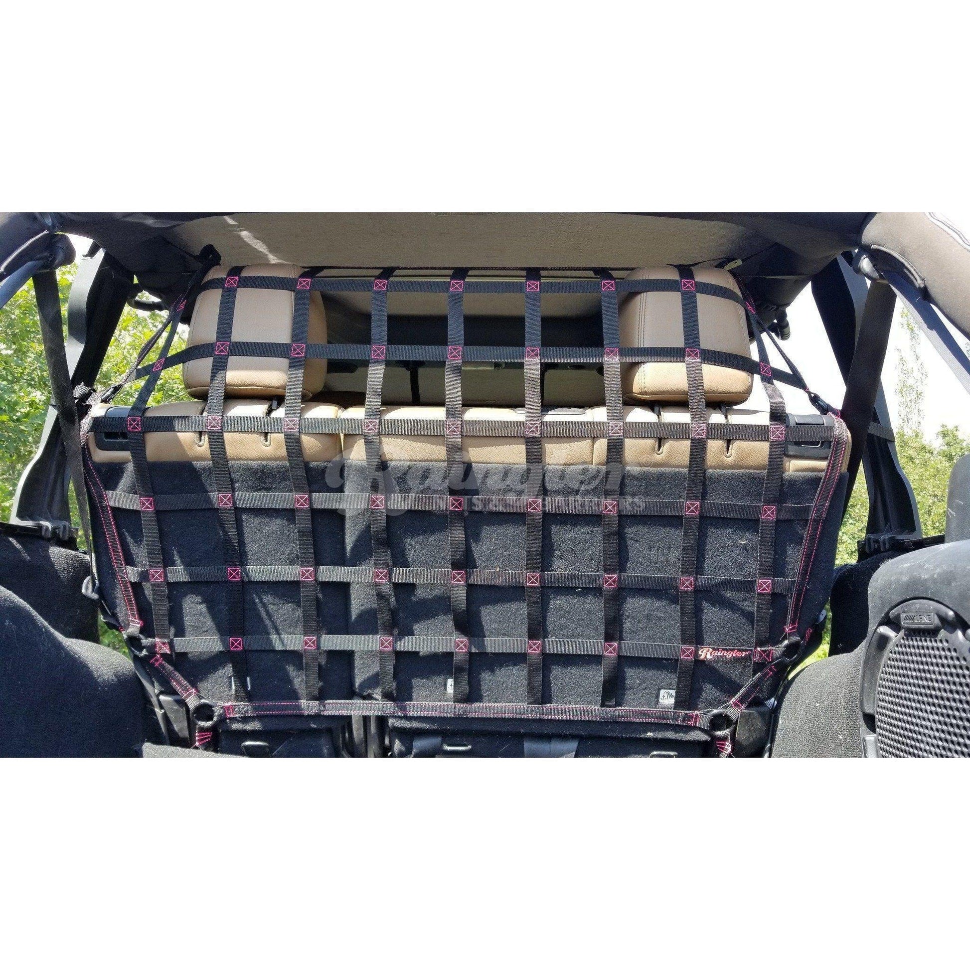 2007 - 2018 Jeep Wrangler JKU 4 Door Behind Front or 2nd Row Seats Barrier Divider Net - Dual Position-Raingler