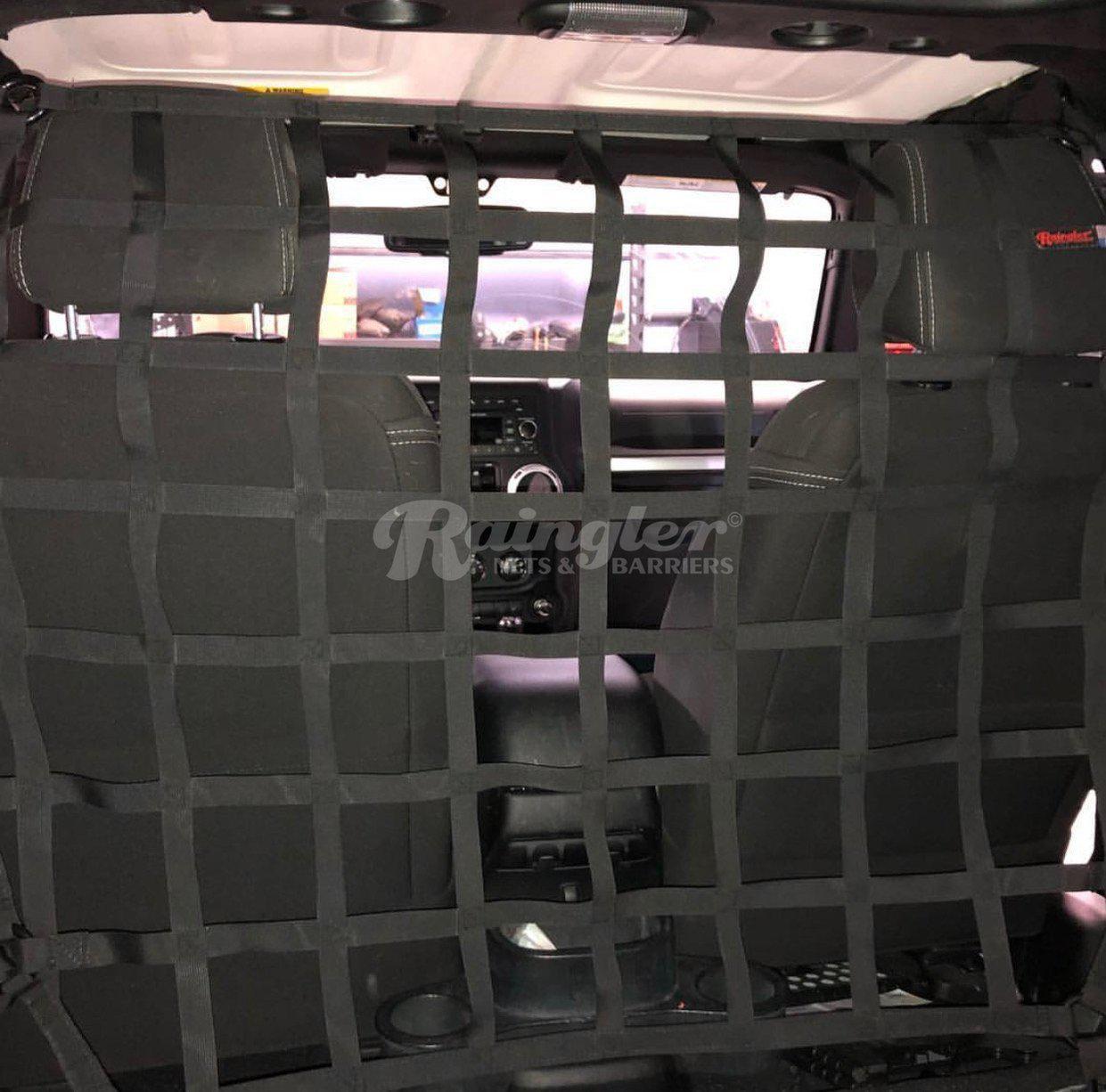 2007 - 2018 Jeep Wrangler JKU 4 Door Behind Front or 2nd Row Seats Barrier Divider Net - Dual Position-Raingler